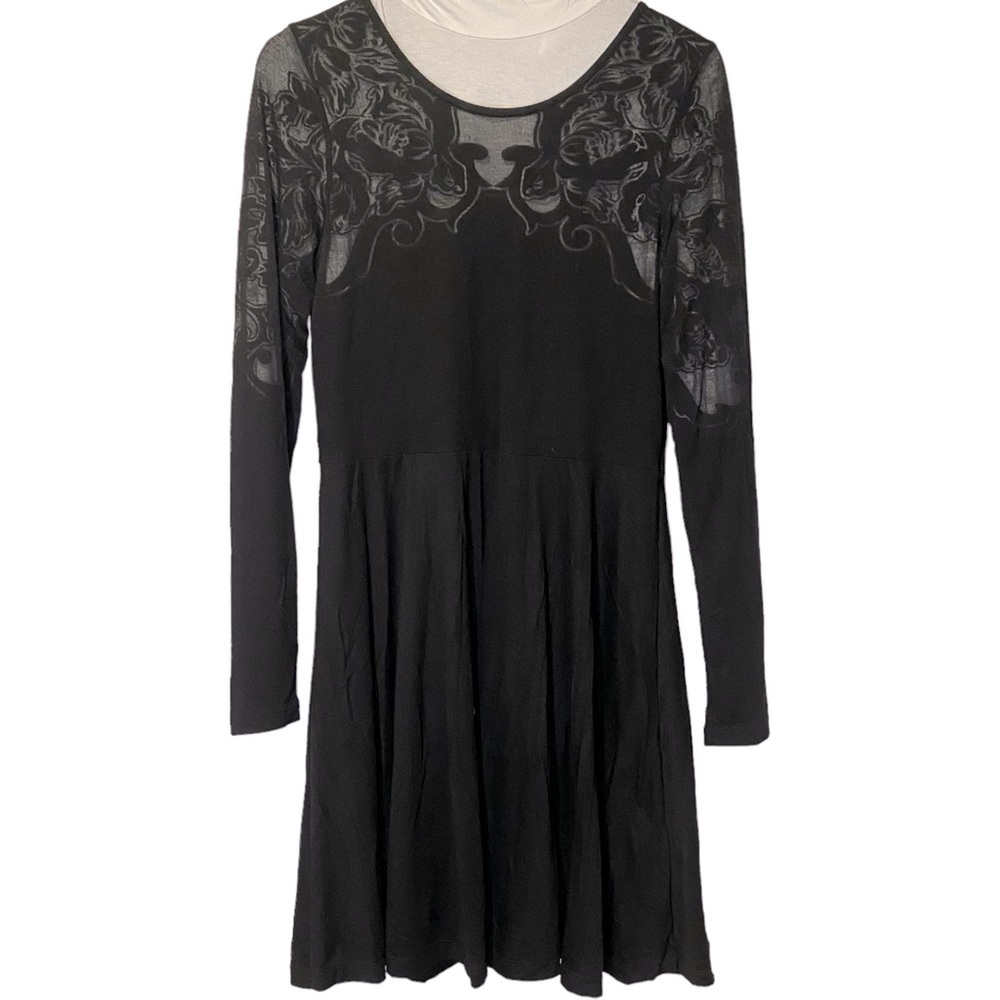 NWOT French Connection Stretch Black Long Sleeve Skater Dress Size 10